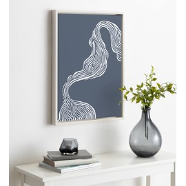 Kate and Laurel Sylvie Rich Blue Abstract River Framed Canvas Wall Art by The Creative Bunch Studio, 18x24 White, Blue Water Waves Art for Wall