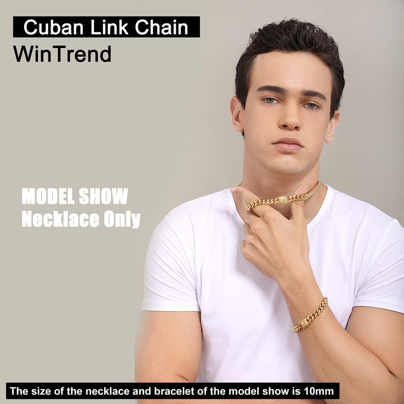 WinTrend Gold Cuban Link Chain Necklace or Bracelet with Design