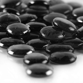 CYS EXCEL X-Large 1.1"-1.35" Black Glass Flat Gemstone Vase Fillers (3 LBS) Multiple Color Choices Marble Beads Aquarium Rocks Floral Supplies Stones Decorative Mosaic Gem Pebbles