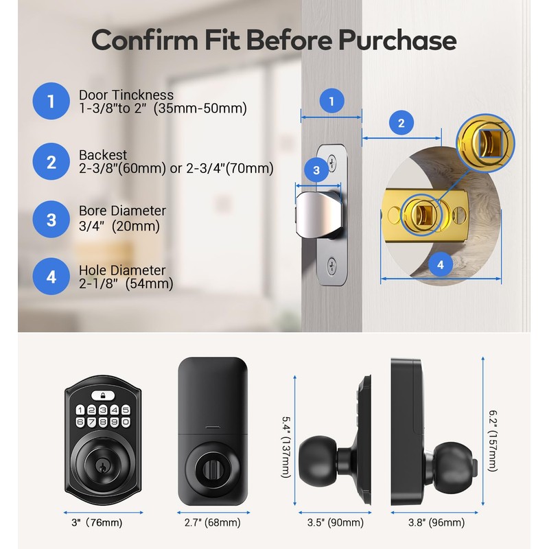 TEEHO Keyless Entry Keypad Door Lock with Handle, Electronic Digital