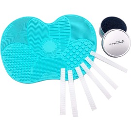 Kit 3 Limpiador silicona para brochas de maquillaje Alfombrilla Esponja Limpiadora de Sombra Protector Malla de Brochas Lavador de succión taza VerdeMix