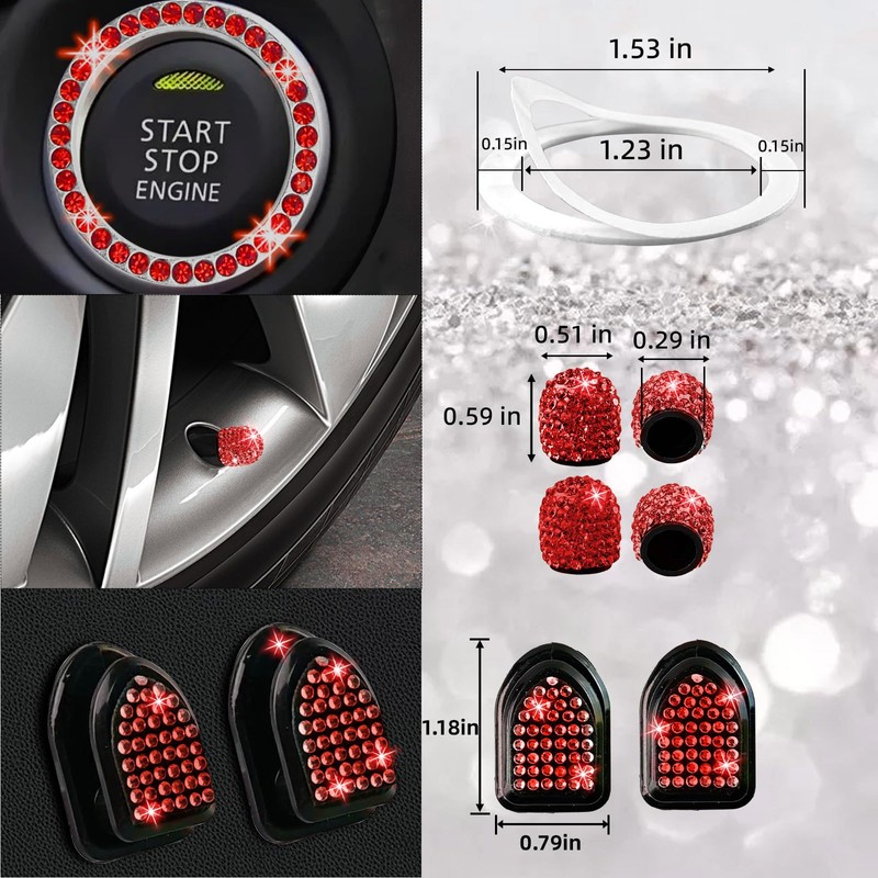 NBTEPEM 30 Pcs Red Bling Car Accessories Set for Women,
