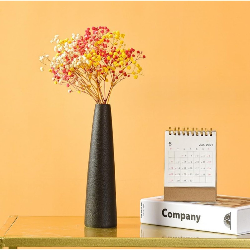 8.5 Inch Tall Conic Black Ceramic Flower Vase Small Bud