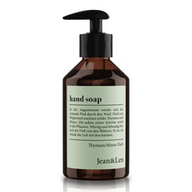 Jean & Len sapone per le mani timo e menta, deterge le mani stressate, adatto all'uso quotidiano, sapone liquido in dispenser a pompa, fragranza fresca e aromatica, vegan, 250 ml