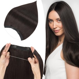 S-noilite Invisible Hair Extensions Human Hair Natural Black Wire Extensions Real Hair One Piece Fish Line 14 Inch 60g