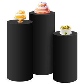 SaitiMade Set of 3 - Black Cylinder Pedestal Stand Covers, Spandex Cylinder Stand Covers for Party, Wedding or Birthday Event Decor - Only Contains Cylinder Covers