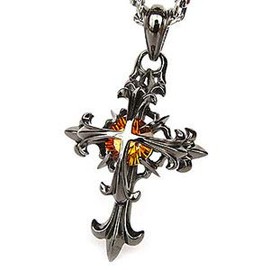 [2PIECES] pe1640 [Brand Name Cross Men's Pendant, Silver, Mystic Quartz, Pendant Only, Titanium Platinum Glass Stone Silver