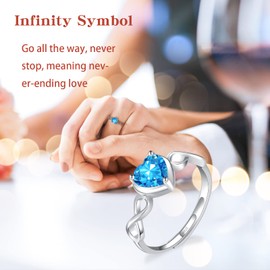 Tanzanite Birthstone December Ring for Women - Shysnow Infinity Promise Ring 925 Sterling Silver Adjustable Open Light Blue Heart CZ Dainty Simulated Gemstone Wedding Rings for Mothers Wife Girl
