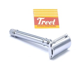 OdontoMed2011® 4" Plain Smooth Handle Safety Razor Chrome Plated with 5 Pcs Double Edge Razor Blades BTS-332