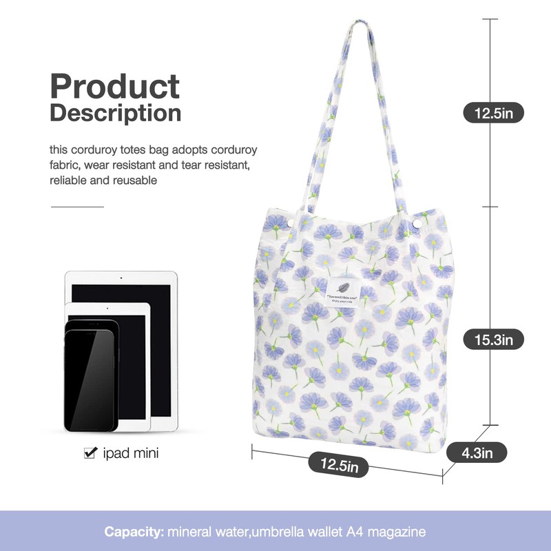 LHMTQVK Tote, Corduroy Bag Women's Shoulder Purses for Office School
