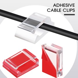 Hicarer 100 Pcs Adhesive Cable Clips Hooks for Outdoor String Lights Clips Wire Clips Cable Management Wire Cord Holder for Hanging Christmas Light Wall Desk Car Home Office(Large,Red)