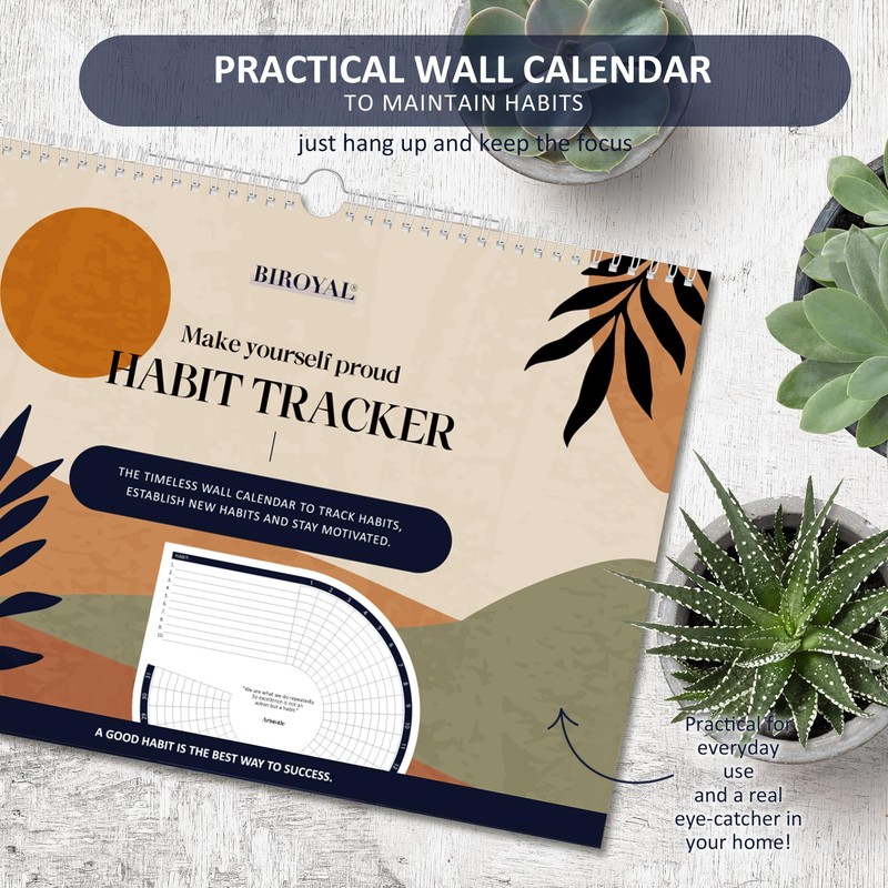 BIROYAL Habit Tracker Calendar (Undated 12 Month), Daily Weekly and