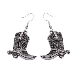 Goiern Western Cowgirl Boots Earrings Rodeo Country Earrings Vintage Boots Western Earrings Drop Earrings for Women and Girls, silver