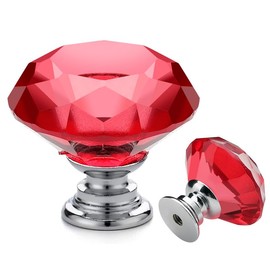 Ravinte Pack of 10 Crystal Drawer Knobs and Handles, Red Diamond Shape Knobs for Chest of Drawers, Kitchen Cupboard, Drawer Pulls Handles - 30 mm Knobs with Silver Base