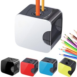 Electric Sharpener, Electric Sharpener for Children, Double Hole, Electric Sharpener, Thick and Thin Pencils, Perfect for Children in the Office or Home (White)