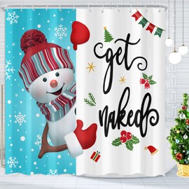 Accnicc Christmas Shower Curtain Set Funny Snowman Xmas Shower Curtains for Bathroom Winter Snowflake Red and White Cute Waterproof Fabric Bath Curtain Decor (Blue, 72'' × 72'')