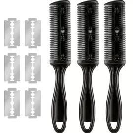 Mace 메이스 3 헤어컷 면도기 빗 12개 교체날 더블 엣지 셰이퍼로 및 홈 스타일링 스플릿 엔드 트리머 [Black] MACE 3 Haircut Razor Comb with 12 Replacement Blades Double Edge Shaper and Home Styling Split End Trimmer [Black]