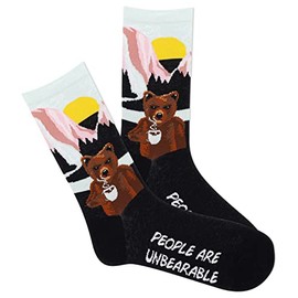 K. Bell Womens Fun Animal Crew - 1 Pairs Cool & Cute Wordplay Novelty Gifts Socks, People Are Unbearable (Black), 4-10 US