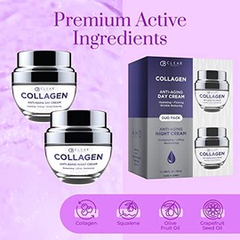 Clear Beauty Hidratante facial de día y noche con colágeno, probado por dermatólogos, cuidado de la piel coreano antienvejecimiento, hidratación volum