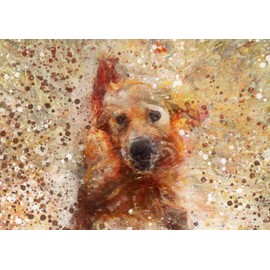 Two Wet Muddy Labrador Dog Wall Art Prints, Pair of Yellow Fox Lab Dog Memorial, Abstract Dog Picture A4 Prints Hand Signed by Dog Portrait Artist Oscar Jetson. A4 A3 11x14 12x16