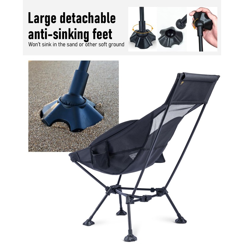 iClimb Ultralight Compact Camping Folding Beach Chair with Anti-Sinking Large