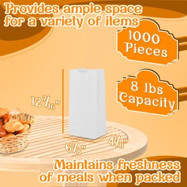 MT Products White Paper Bags 8 lbs. - Disposable Paper Lunch Bags Perfect for Shopping - Pack of 1000