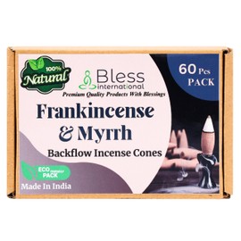 Bless-International Frankincense-and-Myrrh-100%-Natural-Incense-Backflow-Cones-for-Waterfall Handmade-Organic-Chemicals-Free for-Purification-Relaxation-Positivity-Meditation The-Best-scents-60-Count