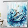 LB Blue Whale Shower Curtain Funny Cat,Watercolor Polyester Anti Mould