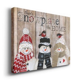 Renditions Gallery Snowplace Like Home Wall Art, Cute Winter Snowmen, Festive Christmas Decorations, Premium Colorful Gallery Wrapped Canvas Decor, Ready to Hang, 18 in H x 27 in W, Made in America