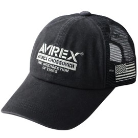 Avilex Pigment Mesh Low Cap, Mesh Cap, Baseball Cap, Hat, Men's, 6 Panel Cap, Cotton Cap, Polo Cap, Full Cap, CROSS Black