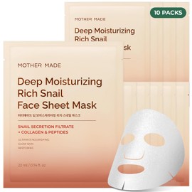 mothermade® Deep Moisturizing Rich Snail Facial Mask 10 individually packaged bundle - 100% cotton Cupra sheet, Anti-aging, Anti-Wrinkle, Deep Hydration, Snail Secretion Filtrate (5,000 ppm) by mothermade
