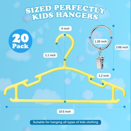 AMZXHCQ Baby Hangers with Metal Ring Clips, Children Plastic Hanger for Kids Pants Clothes Closet, 20 Pack, Yellow