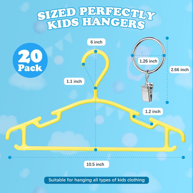 AMZXHCQ Baby Hangers with Metal Ring Clips, Children Plastic Hanger