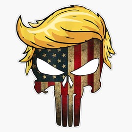 Trump Hair Skull - 4th of July US Flag Trump Gift Window Bumper Sticker Decal 5"