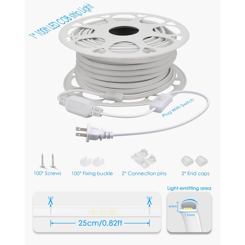 Samsion LED Strip Lights 100FT Plug in with Switch AC