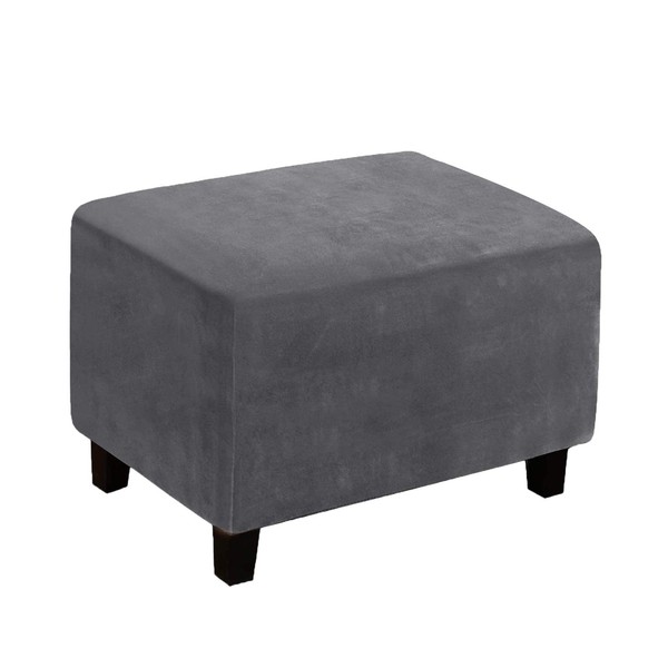 ele ELEOPTION Stretch Ottoman Cover, Foot Stool Cover, Spandex Ottoman Stretch Slipcover, Removable Washable Ottomans Stool Protector Cover (Large, Gray)