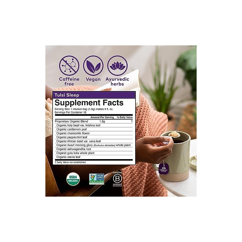 ORGANIC INDIA Tulsi Sleep Herbal Tea - Relaxing Nighttime Blend