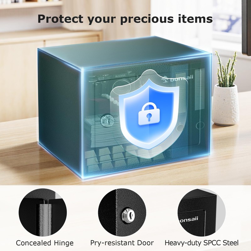 Bonsaii Safe Box with Key Lock, Steel Security Lock Box,