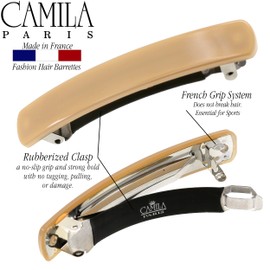 Camila Paris CP3559 French Hair Barrette Clip for Girls, Nude Rubberized Metal Clasp, Strong Hold Grip Hair Clips for Women, No Slip Durable Styling Girls Hair Accessories, Made in France