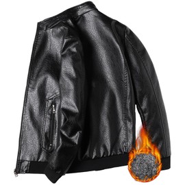 PEGENO Men's Stand Collar Leather Jacket Lightweight Faux Leather Motorcycle Jacket,Plush Black,X-Large