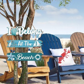 HPNIUB I Belong at The Beach Decor, Set of 3 Wood Hanging Ornaments Beach Coastal Seashell Signs, Ocean Themed Inspirational Wooden Wall Art for Living Room Bedroom Bathroom