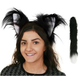 Adults Cat Ears & Thin Cat Tail Fancy Dress Accessories Perfect for Any Fancy Dress Party, Stage show Costume and World Book Day (Fluffy Cat Tail - Length 50cm - Circumference 14cm)