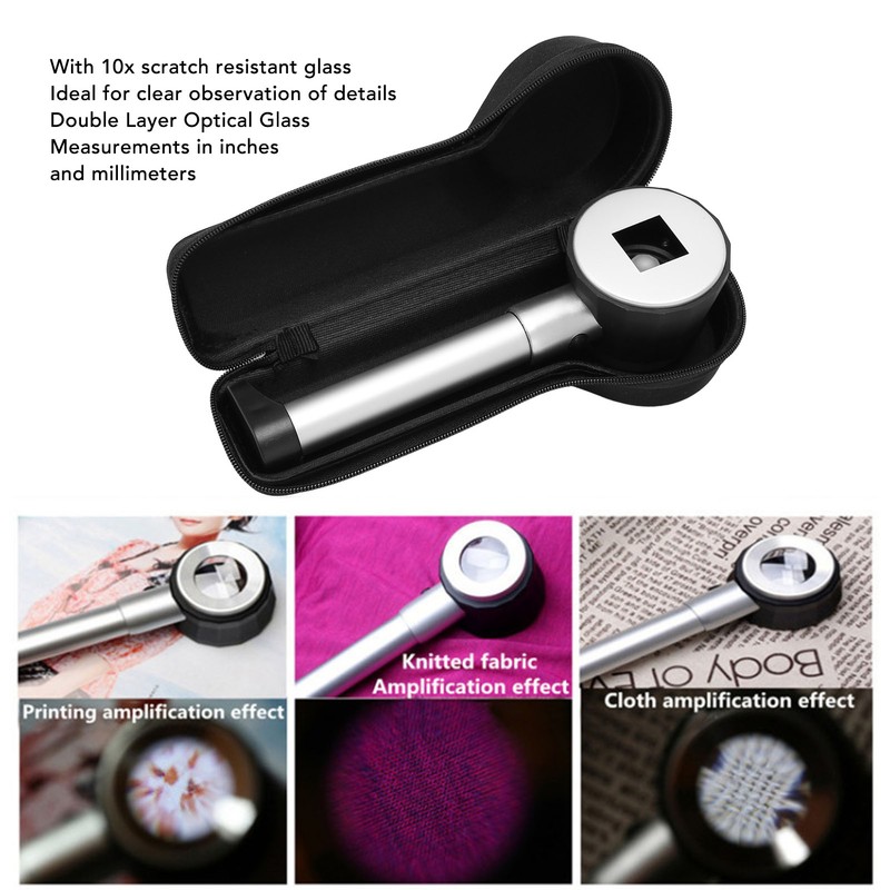 Handheld 10X Magnifier Loupe 3 LEDs Optical Glass with Measure