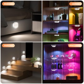 6PCS Motion Sensor Step Light, Wireless Rechargeable Puck Lights with Remote, Under Cabinet Lights with 3 Colors&RGB, Magnet Stick on Light for Closet, Hallway, Stairway, Bathroom, Bedroom, Kitchen