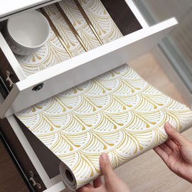 Vuacepe Drawer and Shelf Liner for Kitchen Cabinets, Non-Adhesive Shelf Liners Non-Slip Drawer Liners Gold Thick Strong Grip Kitchen Cabinet Liner Waterproof Washable Mats Protect 12in × 10FT