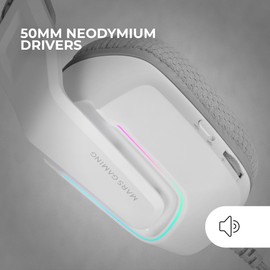 Mars Gaming MH-Strike FRGB Rainbow Gaming Headset, Ergonomic Design, 50 mm Neodymium Driver, Folding Microphone, Integrated Control, Air Ear Pads, Adjustable Headband, Multiplatform, White