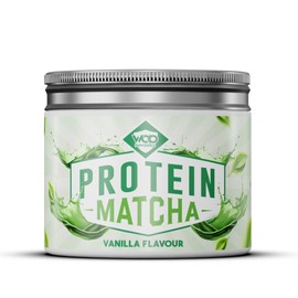 Protein Matcha | High Protein, Organic Japanese Matcha, Grass-fed Bovine Collagen & Mushroom extracts | 240g Tub with Scoop | 4 Grams of Protein per Cup - Made by WOD Powders