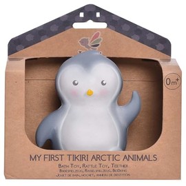 Tikiri 8594304 Natural Rubber Rattle in Gift Box, Penguin, Bath Toy, for Babies and Children from 0+ Months, 11 cm