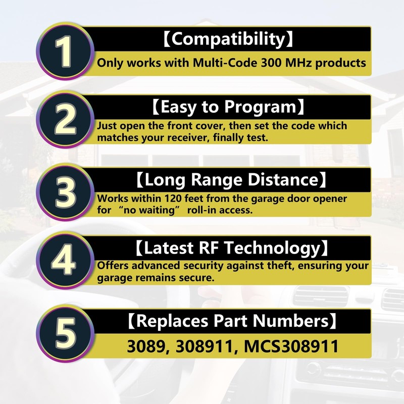 Garage Door Opener Remote for Linear Multi-Code 3089 308911 MCS308911