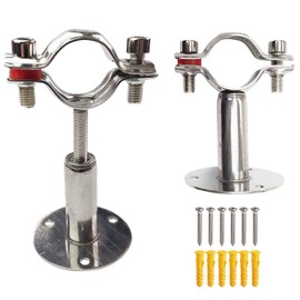 JENSWILL 2 Pack 304 Stainless Steel Adjustable Wall Mount Ceiling Pipe Support, Fit for Dia 32mm (1-inch) Pipe Tube with Screws